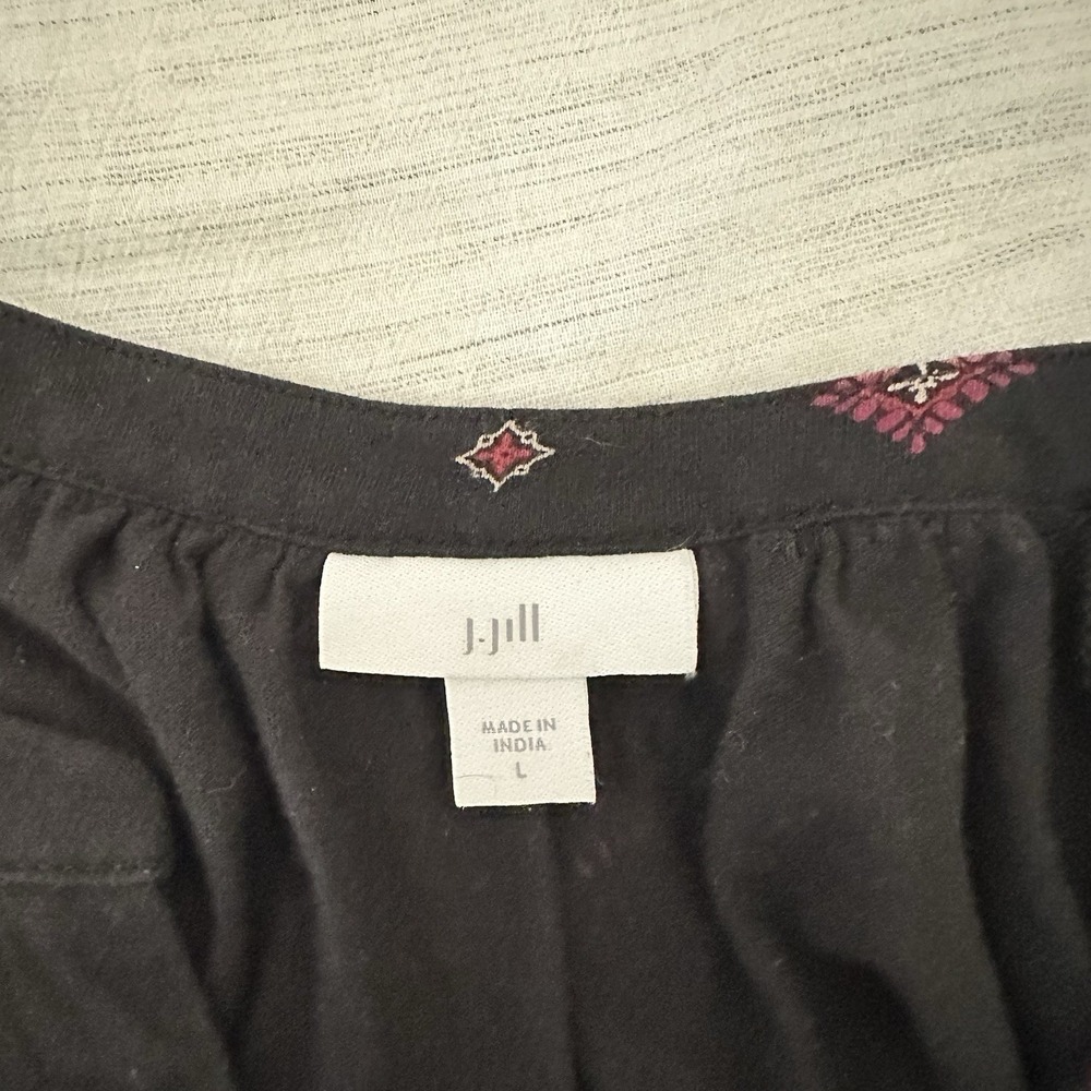 J Jill Womens Button Up Blouse Size L Black Contrast Stripe Cotton Office Mature - Picture 4 of 8